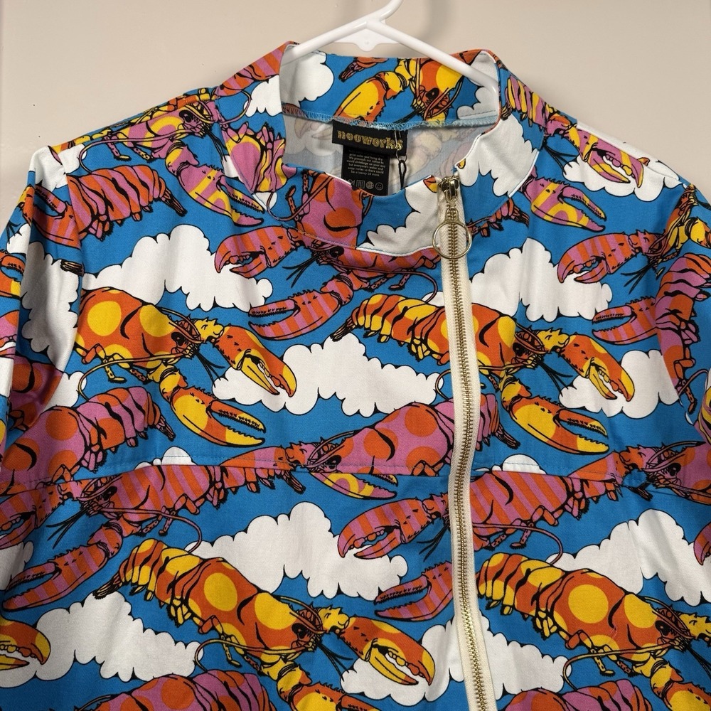 Nooworks Chore Coat Krista Perry‎ Lobster Dream Size XL NWT Neon Whimsy Zipper - Picture 2 of 15
